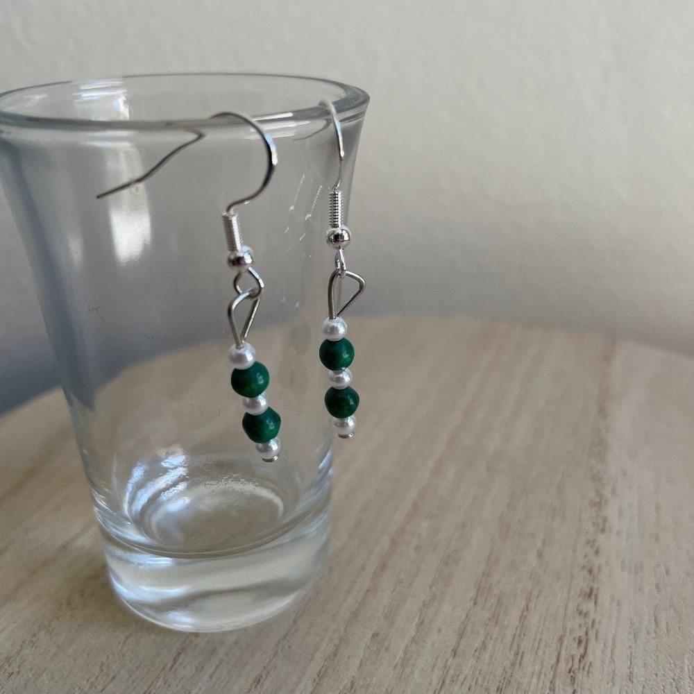 Green Ivory Beaded Earrings